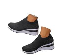 Donna Glittery Rhinestone Fashion Breathable Wedge Sneakers, Sparkly Platform Trainers Lightweight Comfy Slip On Walking Shoes, Nero , 40 EU