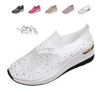 Donna Glittery Rhinestone Fashion Breathable Wedge Sneakers, Summer Butterfly Bling Sneakers Sparkly Mesh Slip-on Walking Sneaker, bianco, 40 EU