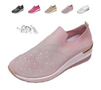 Donna Glittery Rhinestone Fashion Breathable Wedge Sneakers, Summer Butterfly Bling Sneakers Sparkly Mesh Slip-on Walking Sneaker, rosa., 40 EU