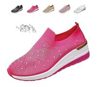 Donna Glittery Rhinestone Fashion Breathable Wedge Sneakers, Summer Butterfly Bling Sneakers Sparkly Mesh Slip-on Walking Sneaker, Rosa, 40 EU