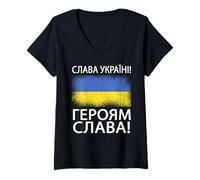 Donna Gloria all'Ucraina Gloria agli Eroi Lingua Ucraina Maglietta con Collo a V