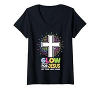 Donna Glow for Gesù Christian Cross Tee Gesù Cristo Bible Lover Maglietta con Collo a V