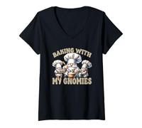 Donna GNOME Baking with My Gnomies Funny Saying for Baker Mom Maglietta con Collo a V