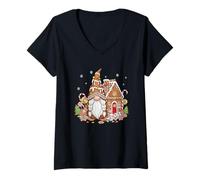 Donna Gnomo di Pan di Zenzero con Candy House Magic Maglietta con Collo a V