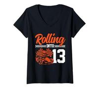 Donna Go Kart Racing 13° compleanno Rolling Into 13 Funny Boys Kids Maglietta con Collo a V