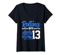 Donna Go Kart Racing 13° compleanno Rolling Into 13 Funny Boys Kids Maglietta con Collo a V