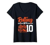 Donna Go Kart Racing Boys 10° compleanno Rolling Into 10 Cart Racer Maglietta con Collo a V