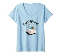Donna Go Offline Campeggio Escursioni Maglietta con Collo a V