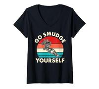 Donna Go Smudge Yourself - Piuma Divertente per sbavature dei nativi Americani Maglietta con Collo a V