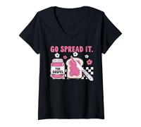 Donna Go Spread It The Gospel Retro Funny Jar Floreale Cristiano Maglietta con Collo a V