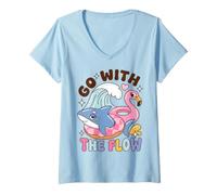 Donna Go with The Flow Shark Pool Day Saying Maglietta con Collo a V