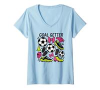 Donna Goal Getter Coquette Soccer Design con fiocchi e tacchetti Maglietta con Collo a V