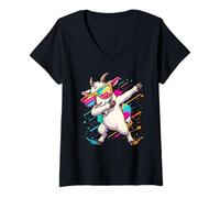 Donna Goat Dabbing Sunglasses Graphic Kids Boys Colorful Goat Maglietta con Collo a V