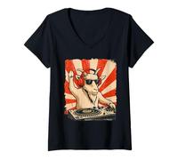 Donna Goat DJ House Music Retro Amante degli animali Maglietta con Collo a V