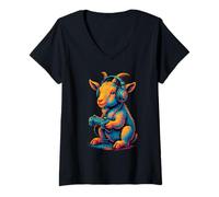 Donna Goat Retro Gamer Vintage Gaming Amante degli animali Maglietta con Collo a V