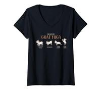 Donna Goat Yoga Quattro Pose di Base Divertente Capra Allungamento Grafico Maglietta con Collo a V