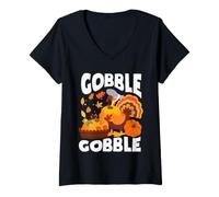 Donna Gobble Turkey Day Felice Ringraziamento Donne Bambino Ragazza Ragazzo Maglietta con Collo a V