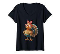Donna Gobble Turkey Day Happy Thanksgiving for Toddlers Girls Kids Maglietta con Collo a V