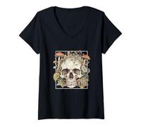 Donna Goblincore Aesthetic Vintage Botanical Mushrooms Skull Maglietta con Collo a V