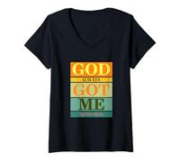 Donna God Always Got Me, My Peace My Joy Colorful Quotes Graphic Maglietta con Collo a V
