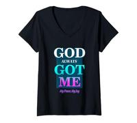 Donna God Always Got Me, My Peace My Joy Cool Quotes Graphic Maglietta con Collo a V