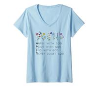 Donna God Amen Agree God Move God with Christian Saying God Quote Maglietta con Collo a V