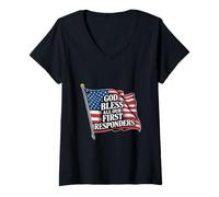 Donna God Bless All Our First Responders Apprezzamento ------- Maglietta con Collo a V