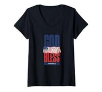 Donna God Bless America 250° Giorno dell'Indipendenza Maglietta con Collo a V