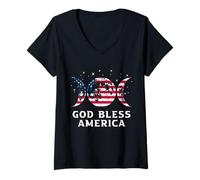 Donna God Bless America 4 luglio USA Maglietta con Collo a V