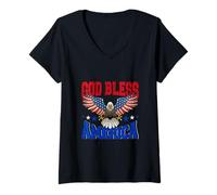 Donna God Bless America American US Eagle Flag 4 luglio patriottica Maglietta con Collo a V