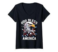 Donna God Bless America, Bandiera patriottica degli Stati Uniti con Aquila Maglietta con Collo a V