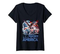 Donna God Bless America Cool Eagle & Truck - Divertimento Patriottico Maglietta con Collo a V