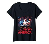 Donna God Bless America Funny Patriotic Polli con Fuochi D'artificio Maglietta con Collo a V