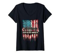 Donna God Bless America USA Flag 4 luglio patriottica Maglietta con Collo a V