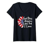 Donna God Bless America USA Patriotic Maglietta con Collo a V