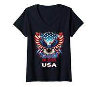 Donna God Bless The USA Impressionante Aquila Cool Patriotic Emblem Maglietta con Collo a V