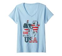 Donna God Bless the USA Shirt Statua della Libertà Aquila Patriottica Maglietta con Collo a V