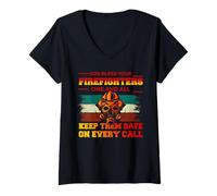 Donna God Bless Your Firefighters Proud Firefighter for Dad Men Maglietta con Collo a V