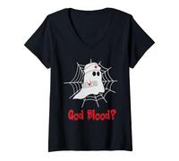 Donna God Blood ? Ghost Nurse Funny Halloween Costume Maglietta con Collo a V