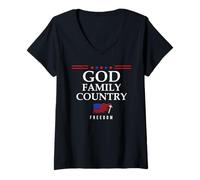 Donna God Family Country US Flag Christian Saying Freedom Jesus Maglietta con Collo a V
