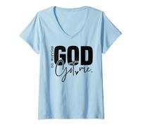 Donna God Has Me Covered Christian Faith Citazione Croce Tipografia Maglietta con Collo a V