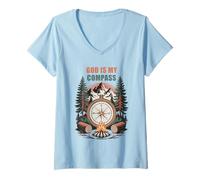 Donna God is My Compass - Proverbs 3:6 Christian Faith Camping Maglietta con Collo a V