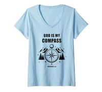 Donna God is My Compass - Proverbs 3:6 Christian Faith Camping Maglietta con Collo a V