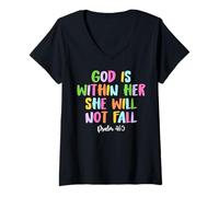 Donna God is Within Her She Will Not Fall Shirt Maglietta con Collo a V