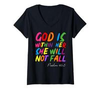 Donna God is Within Her She Will Not Fall Shirt Maglietta con Collo a V
