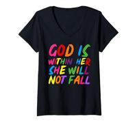 Donna God is Within Her She Will Not Fall Shirt Maglietta con Collo a V