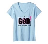 Donna God is Within Me Will I Not Fall Pink Psalm 46:5 Bible Verse Maglietta con Collo a V