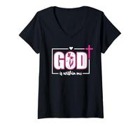 Donna God is Within Me Will I Not Fall Psalm 46:5 Bible Verse Pink Maglietta con Collo a V