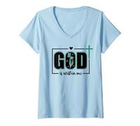 Donna God is Within Me Will I Not Fall Psalm 46:5 Bible Verse Sage Maglietta con Collo a V