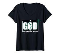 Donna God is Within Me Will I Not Fall Psalm 46:5 Teal Bible Verse Maglietta con Collo a V